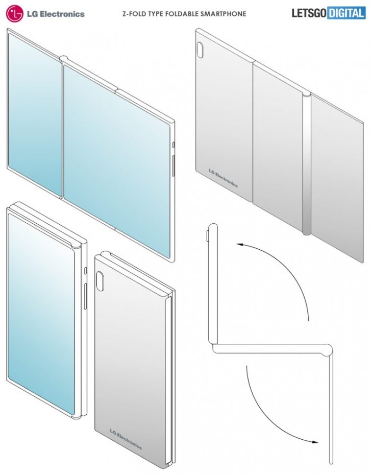 LG patent shows a three-piece, two-display foldable screen phone design with no ports