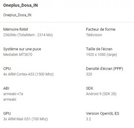 OnePlus TV specs surface, Android Pie and 3GB RAM in tow