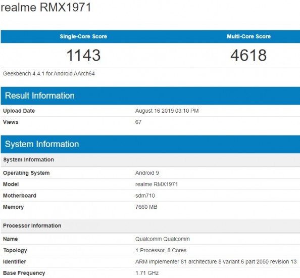 到訪 GeekBench：Realme 5 Pro 性能曝光；將搭載 8GB RAM！ 1