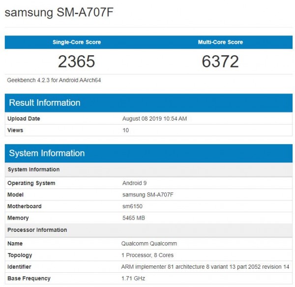 Samsung Galaxy A70S shows up on Geekbench
