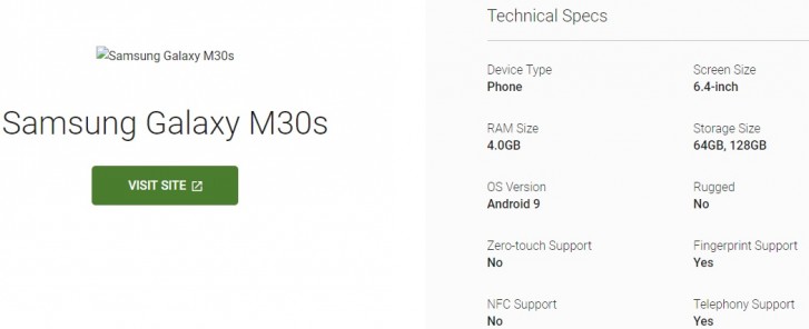 galaxy m30s specification