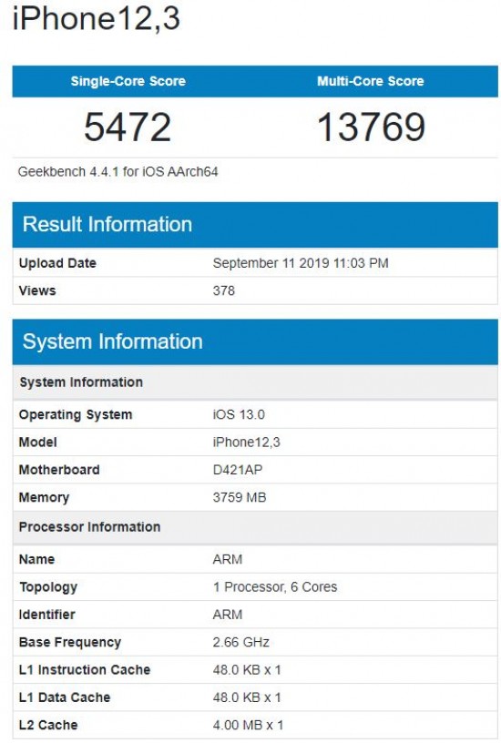 Alleged iPhone 11 Pro shows up on Geekbench with 4GB of RAM