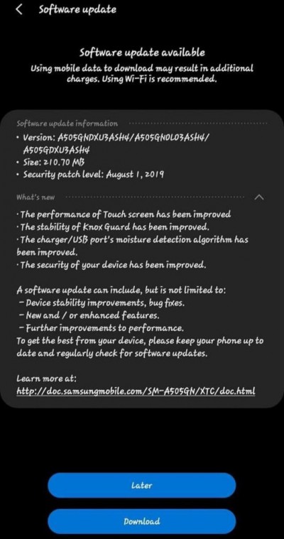 Samsung Galaxy A50 receives OTA update