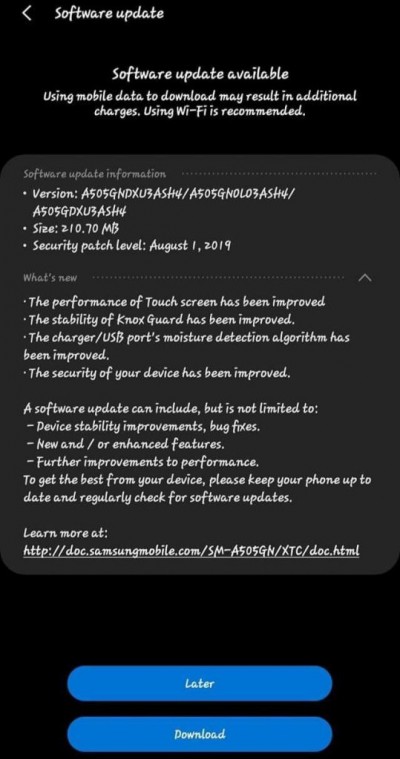 samsung a50 2.5 update