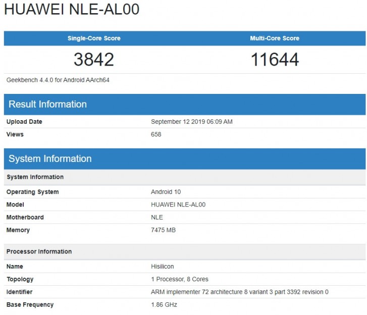 A Kirin 990-powered Huawei smartphone pops up on Geekbench