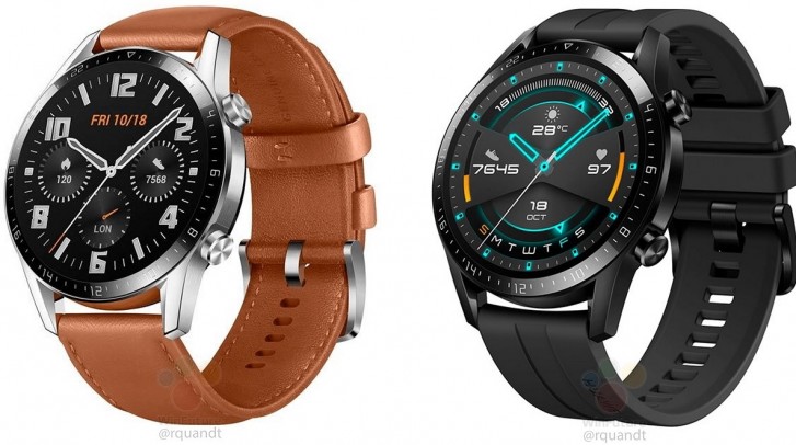 Huawei Watch GT 2 Classic on left and Watch GT 2 Sport on right