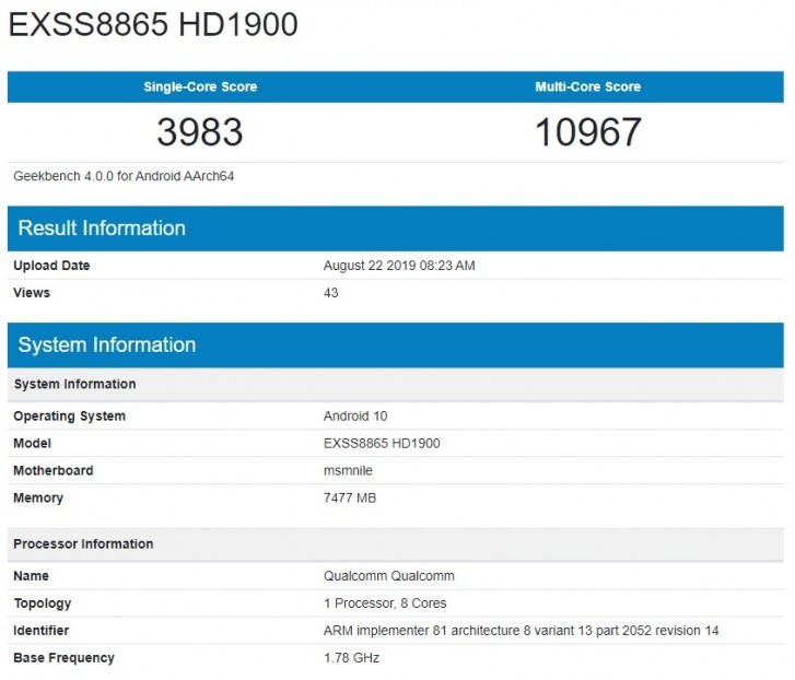OnePlus 7T with Android 10 stops by Geekbench