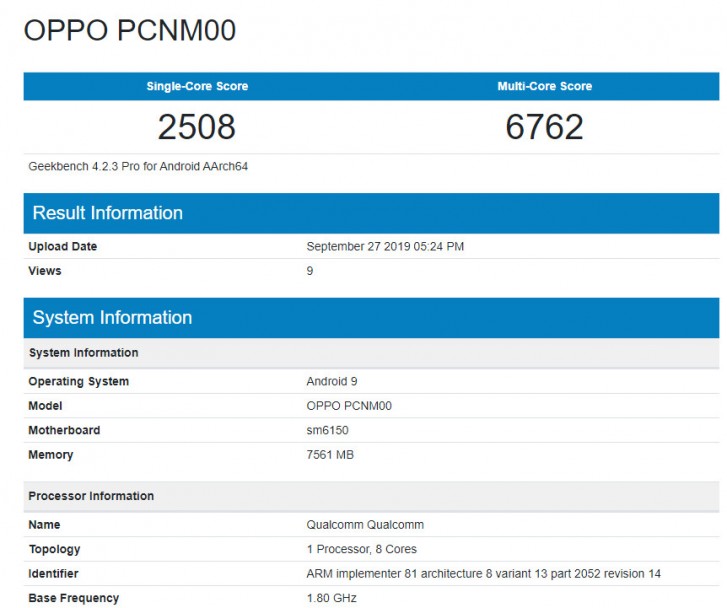 Oppo K5 surfaces on Geekbench rocking a Snapdragon 730 SoC