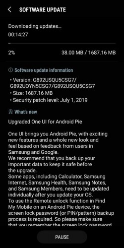 samsung galaxy s8 plus android 9 update