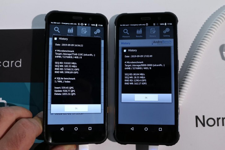  UFS Card (left) vs. microSD (right)