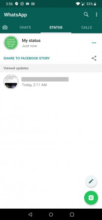 WhatsApp Status can be shared with Facebook Story and other apps
