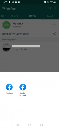 WhatsApp Status can be shared with Facebook Story and other apps