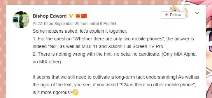 The post by the Xiaomi executive, translated with Google Translate