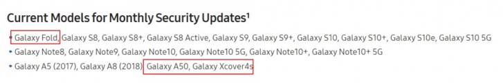 Galaxy A50, Galaxy Fold, and Galaxy Xcover 4S are now on the list of devices that get monthly security updates