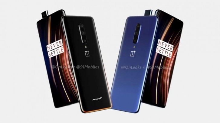 Leaked render of OnePlus 7T Pro (right) and 7T Pro McLaren Edition (left)
