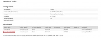 Samsung SM-T866N Galaxy Tab S6 5G certifications: Bluetooth SIG