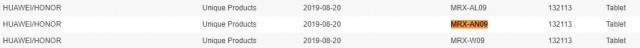 Huawei MediaPad MRX-AN09 Bluetooth listing