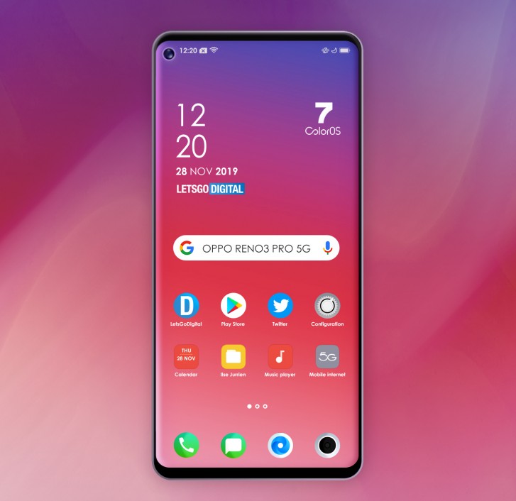 Here's a full frontal render of the Oppo Reno3 Pro 5G