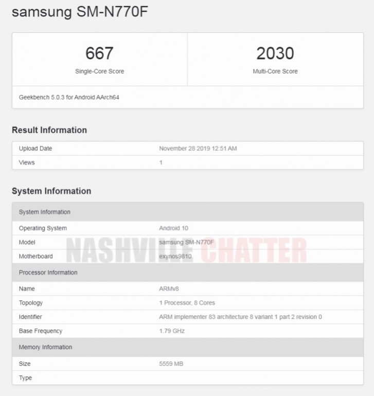 Samsung Galaxy Note10 Lite appears on Geekbench with Exynos 9810