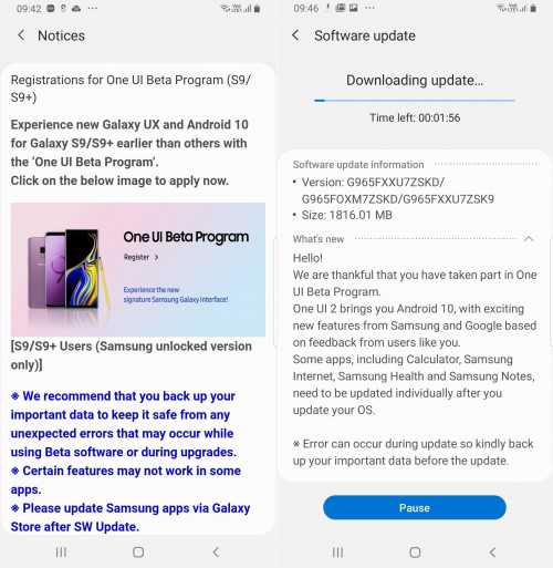 Samsung opens Android 10 beta program to Galaxy S9 duo and Note9