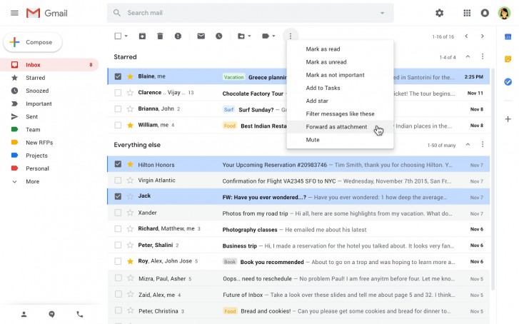 Gmail will let you attach emails to emails