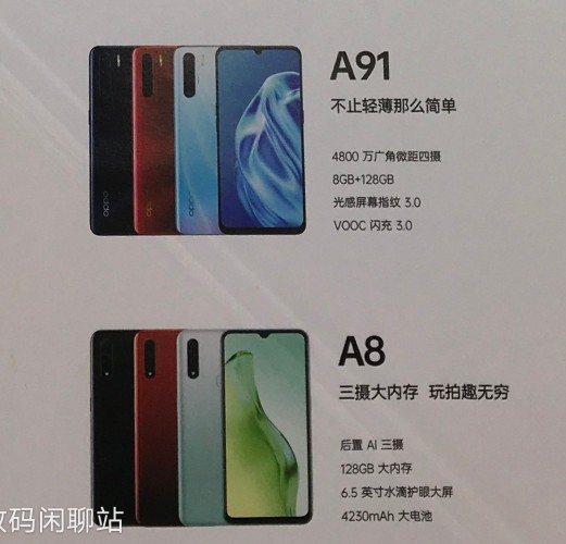 Leaked poster revealing Oppo A91 and A8's design and specs