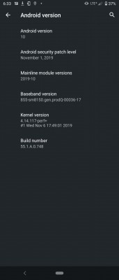 Sony Xperia 1 running Android 10 (build number 55.1.A.0.748)