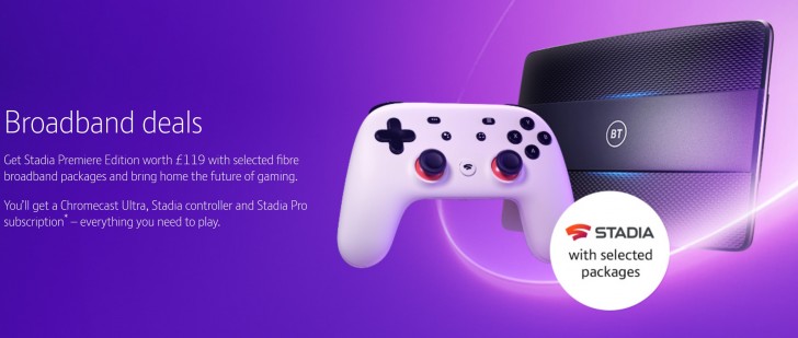 British Telecom bundling Google Stadia Pro membership with broadband packages