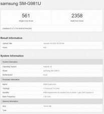 US versions: Samsung Galaxy S20