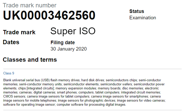 Samsung trademarks ''Super ISO'' for use with the Galaxy S20 phones