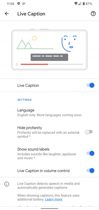 Live Caption on the Google Pixel 4 XL