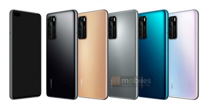 Huawei P40 in Black, Blush Gold, Silver Frost, Deep Sea Blue and Ice White