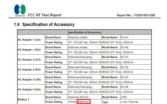 Motorola Z5 battery certification