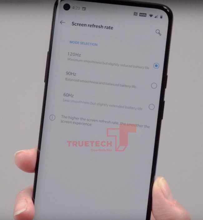 Alleged OnePlus 8 Pro 120Hz setting screen leaks with punch-hole selfie camera