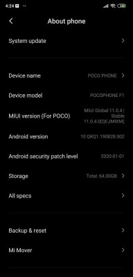 Android 10 (MIUI 11) update for  the Pocophone F1