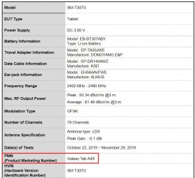 Samsung Galaxy Tab A4S  FCC listings