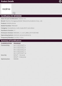 Oppo Find X2 and Realme RMX2061 get Wi-Fi Alliance certification