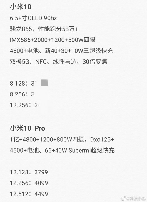 Thông số kỹ thuật đầy đủ về Xiaomi Mi 10 và Mi 10 Pro và giá bán bị rò rỉ, để cùng ra mắt
