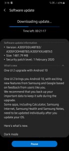 Samsung Galaxy A30 receiving the Android 10 + One UI 2.0 update