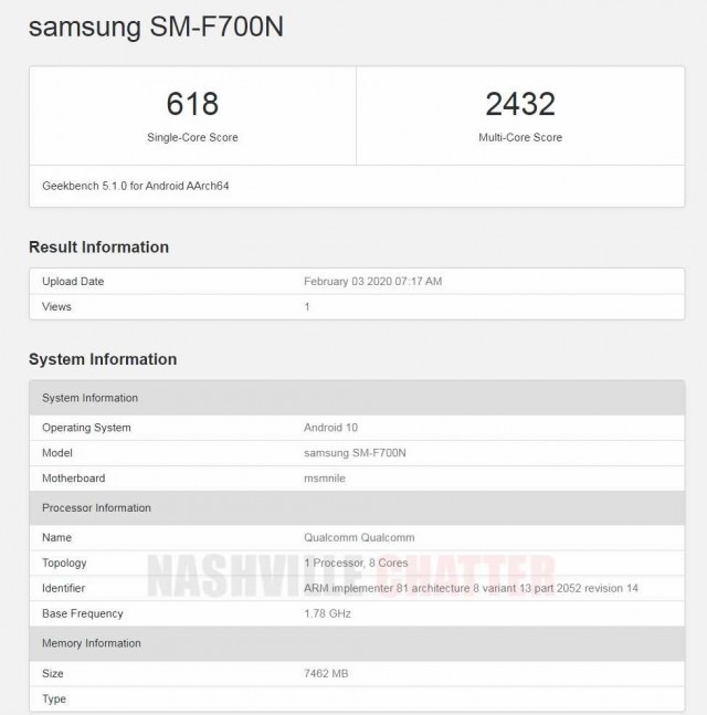 Galaxy Z Flip Geekbench listing