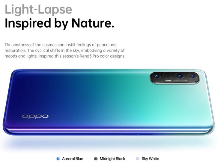 سيكون إعداد الكاميرا Oppo Reno3 Pro المفصل قبل الإطلاق ، ثلاثة خيارات للألوان