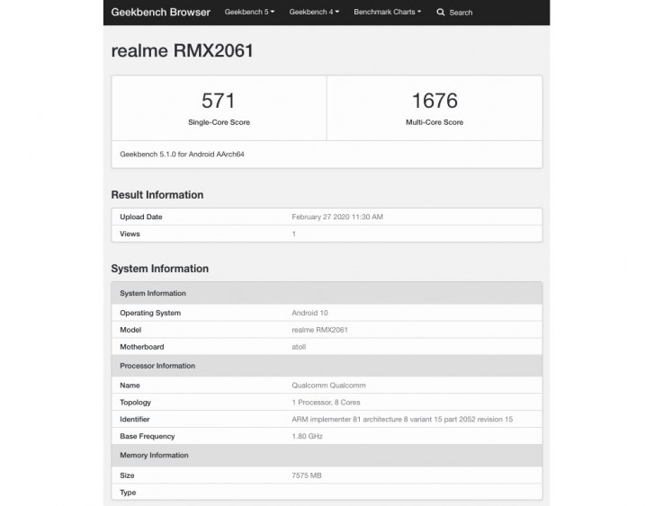 Realme 6 Pro stops by Geekbench