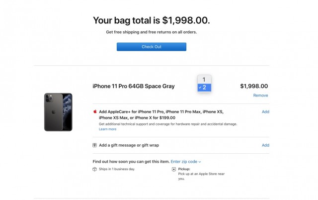 2 unit limit on Apple US page