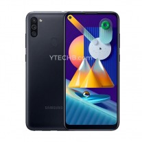 Samsung Galaxy M11 in black, purple, and Sky Blue