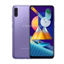 Samsung Galaxy M11 in black, purple, and Sky Blue