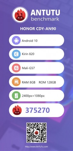 Honor 30S appears on AnTuTu with Kirin 820 SoC, outperforms Snapdragon 765G