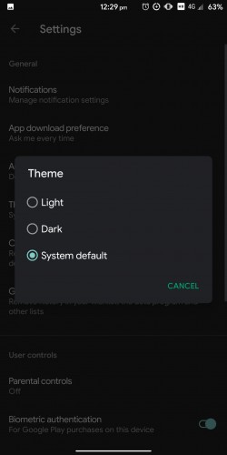 Screenshots from the settings menu inside the app