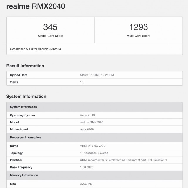 قائمة Realm 6i Geekbench