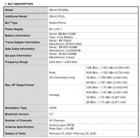 Samsung Galaxy A31 FCC listing and Settings screenshots