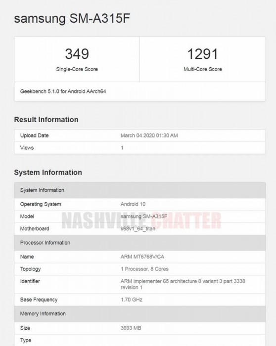 كشفت المواصفات الرئيسية عن Samsung Galaxy A31 زيارة Geekbench